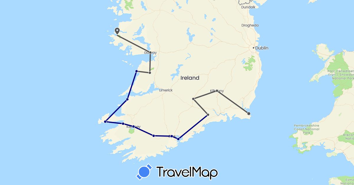 TravelMap itinerary: driving, motorbike in Ireland (Europe)